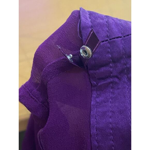 CALYPSO Dress S Small CHRISTIANE CELLE Silk Sheer Satin Trim Knee Length Purple - Picture 14 of 15